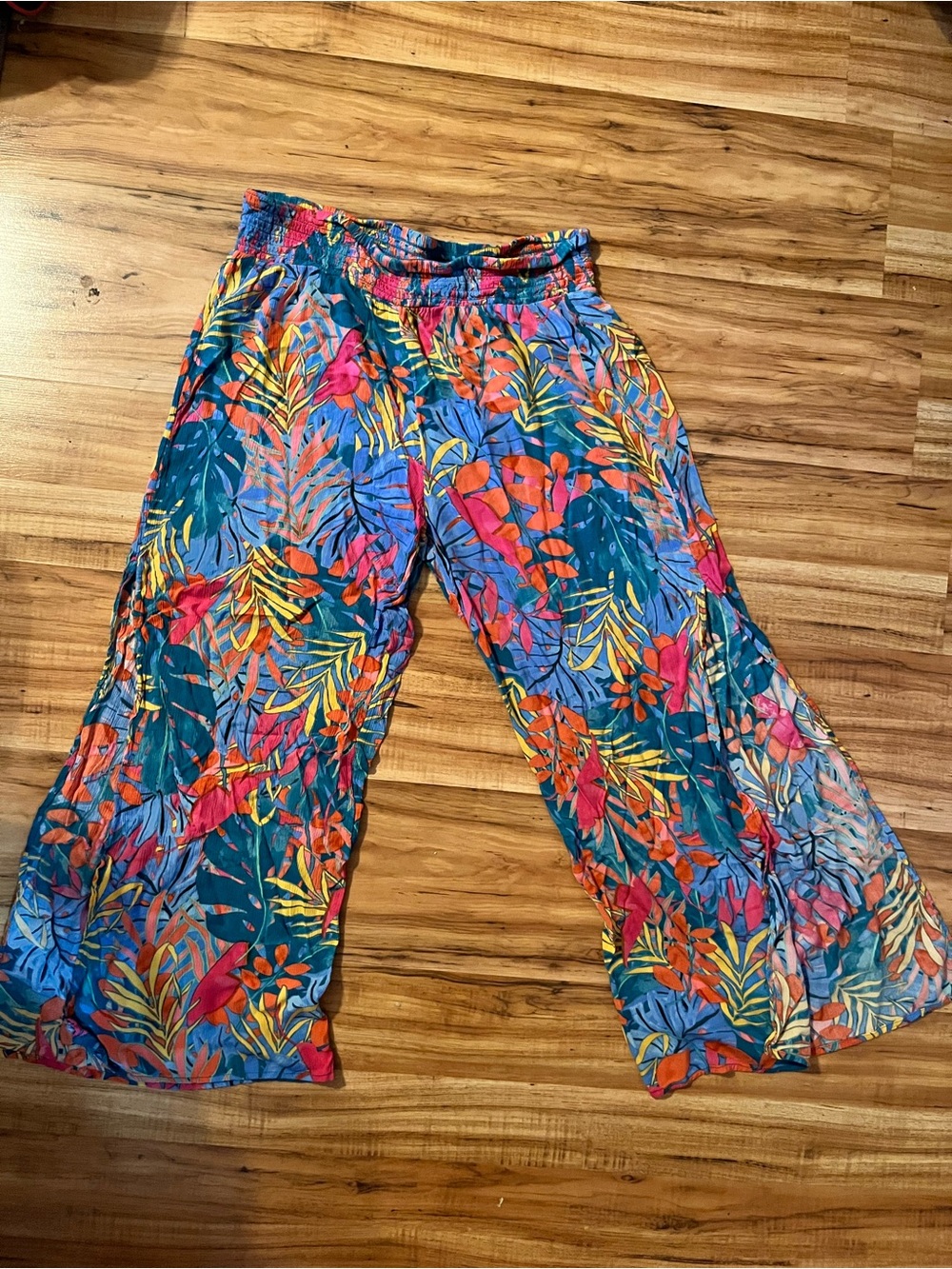 Kona Sol Womens Large Tropical Wide Leg Beach Pants Cover Up Pull On